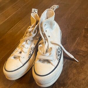 Converse White and Black Leopard Print Platform Shoes